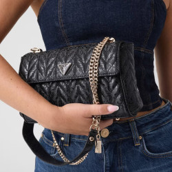 Guess Stacey Crossbody Bag in Faux Leather with Chain Strap Black