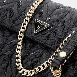 Guess Stacey Crossbody Bag in Faux Leather with Chain Strap Black