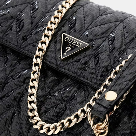 Guess Stacey Crossbody Bag in Faux Leather with Chain Strap Black