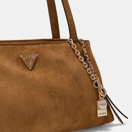 Guess Devon Sac Baguette Similicuir Velours Cognac face