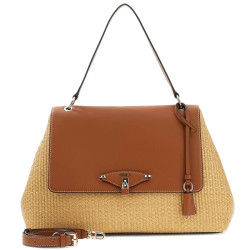 Guess Maggie Straw Shoulder Bag Faux Leather Raffia Look NRC Natura...