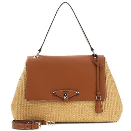 Guess Maggie Straw Shoulder Bag Faux Leather Raffia Look NRC Natura...