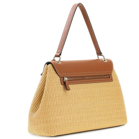 Guess Maggie Straw Shoulder Bag Faux Leather Raffia Look NRC Natura...