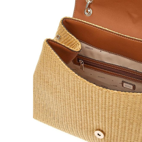 Guess Maggie Straw Shoulder Bag Faux Leather Raffia Look NRC Natura...