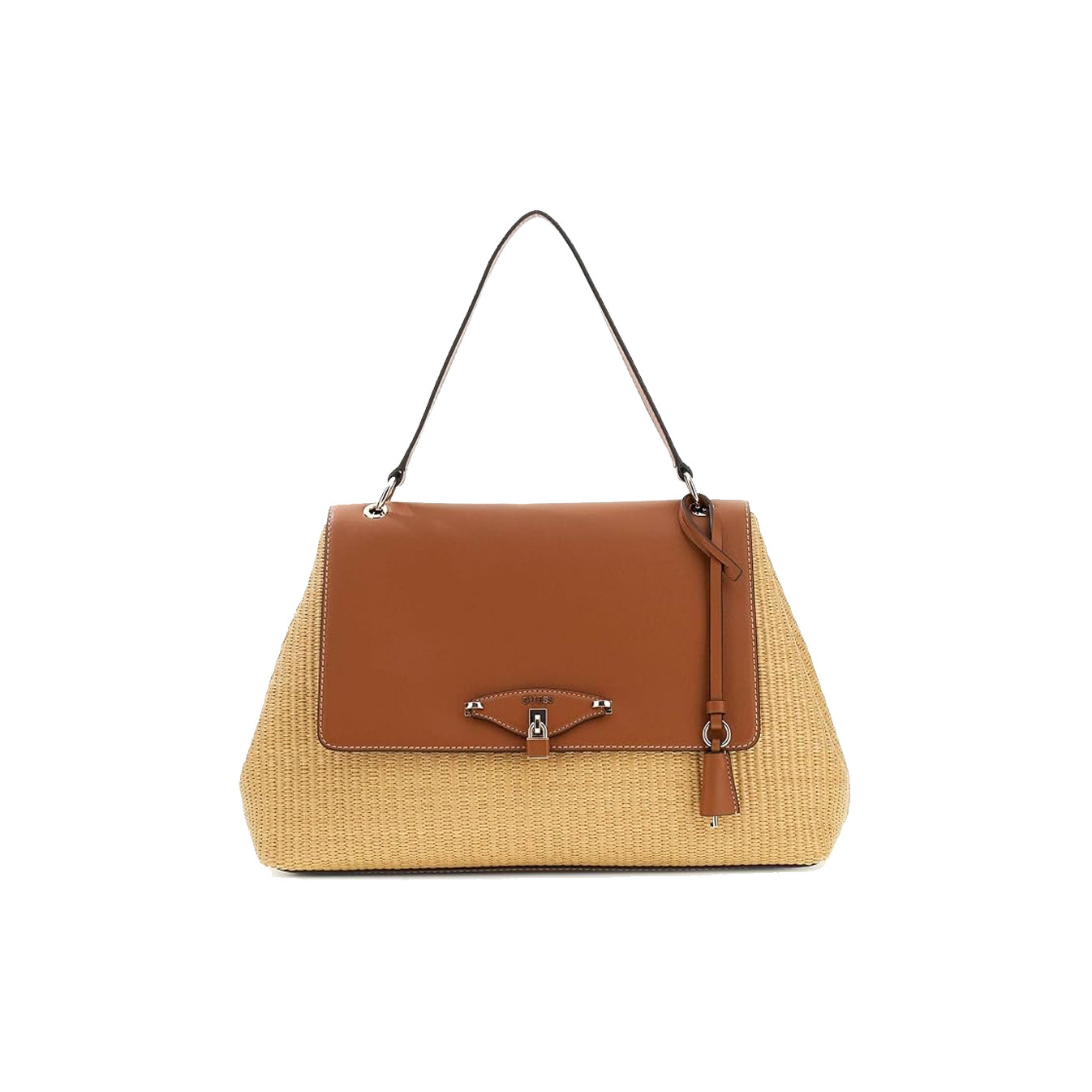 Guess Maggie Straw Shoulder Bag Faux Leather Raffia Look NRC Natura...