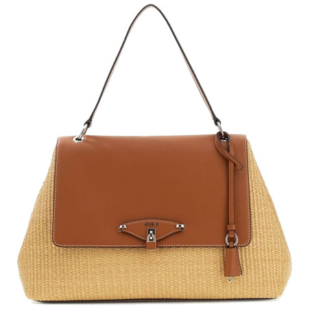 Guess Maggie Straw Shoulder Bag Faux Leather Raffia Look NRC Natura...