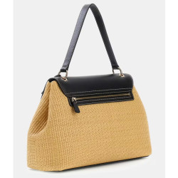 Guess Maggie Straw Shoulder Bag Faux Leather Straw Look Natural Black