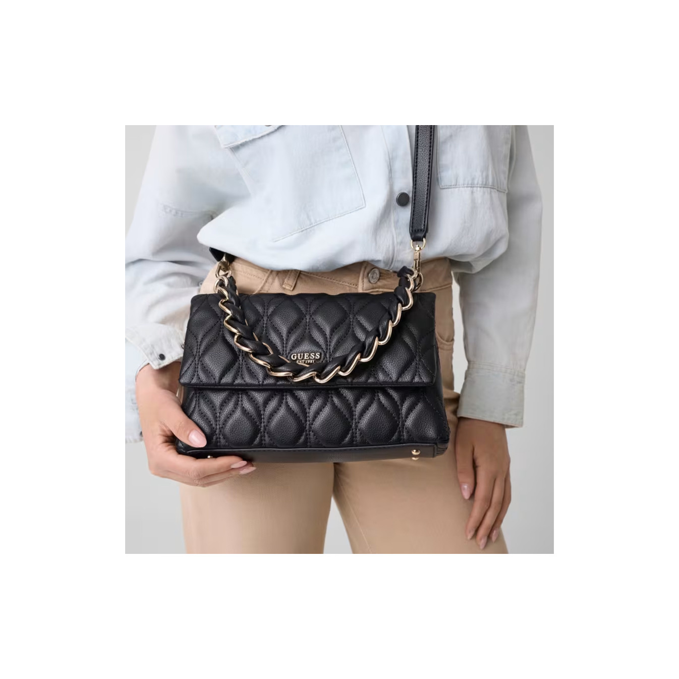 Guess Maxine Shoulder Bag Quilted Black