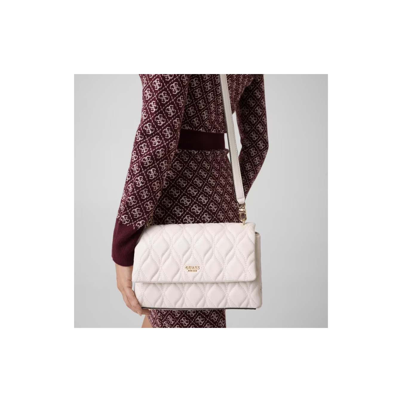 Guess Maxine Shoulder Bag Quilted Off White
