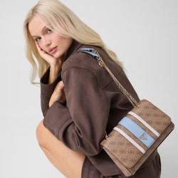 Guess Noelle II Shoulder Bag in Chain Faux Leather LLU Brown Multi