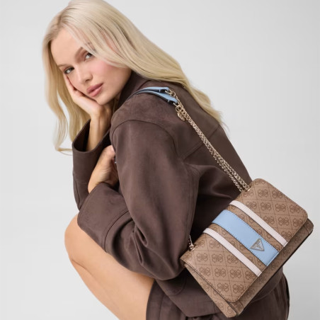 Guess Noelle II Shoulder Bag in Chain Faux Leather LLU Brown Multi