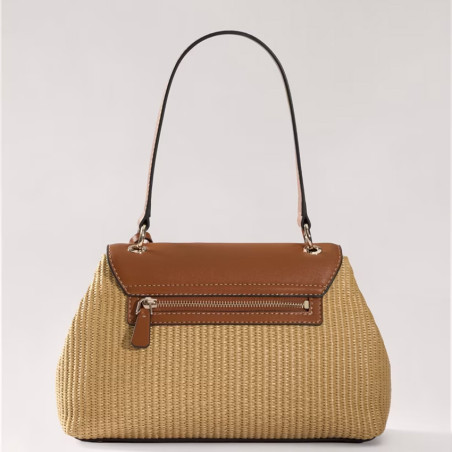Guess Maggie Petit Sac Porté Epaule Similicuir Facon Raphia NRC Naturel Camel dos