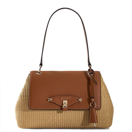Guess Maggie Small Shoulder Bag Faux Leather Raffia Look NRC Natura...