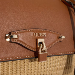 Guess Maggie Small Shoulder Bag Faux Leather Raffia Look NRC Natura...