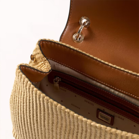 Guess Maggie Small Shoulder Bag Faux Leather Raffia Look NRC Natura...