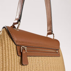 Guess Maggie Small Shoulder Bag Faux Leather Raffia Look NRC Natura...