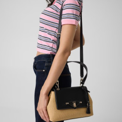 Guess Maggie Small Shoulder Bag Faux Raffia Look NTB Natural Black