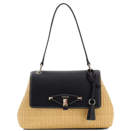 Guess Maggie Small Shoulder Bag Faux Raffia Look NTB Natural Black