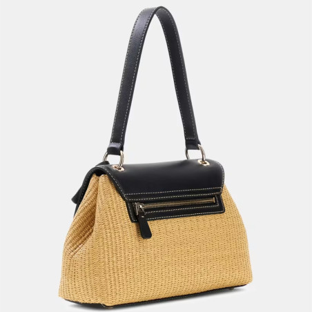Guess Maggie Small Shoulder Bag Faux Raffia Look NTB Natural Black