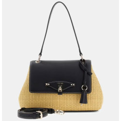 Guess Maggie Petit Sac Porté Epaule Similicuir Facon Raphia NTB Naturel Black face