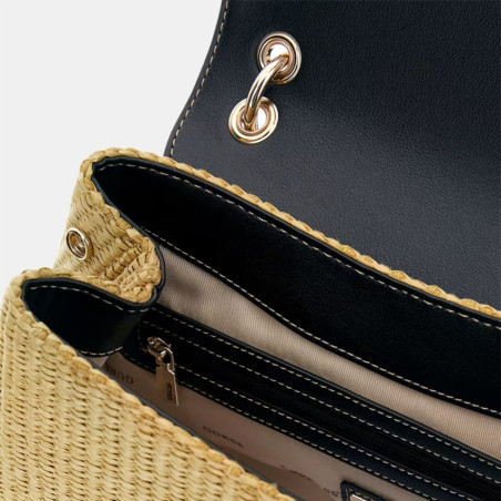 Guess Maggie Small Shoulder Bag Faux Raffia Look NTB Natural Black