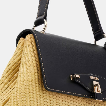 Guess Maggie Small Shoulder Bag Faux Raffia Look NTB Natural Black