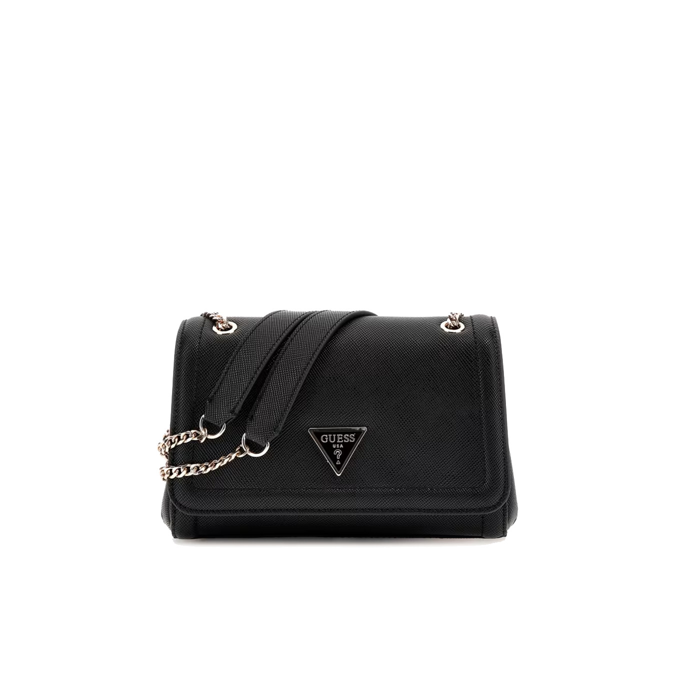 Guess Noelle II Sac Bandoulière En Chaîne Effet Cuir Saffiano Black