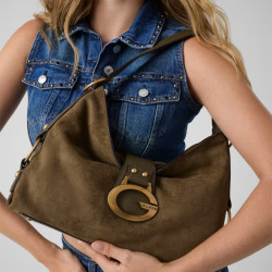 Guess Camden Medium Shoulder Bag Faux Nubuck Olive