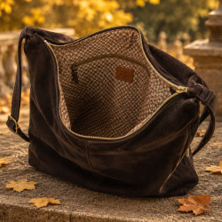 Mila Louise Maeli V Sac Besace En Cuir Effet Velours Brun Dark ouvert