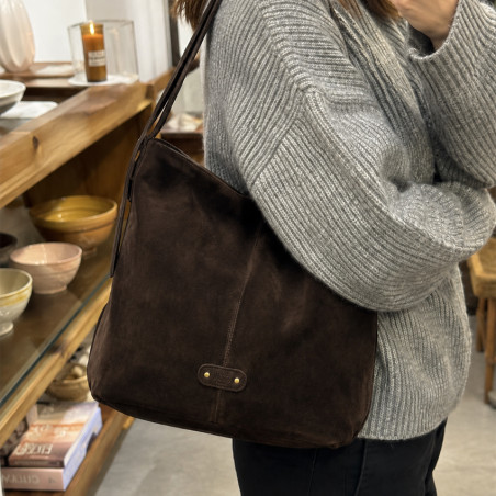 Mila Louise Maeli V Sac Besace En Cuir Effet Velours Brun Dark porté
