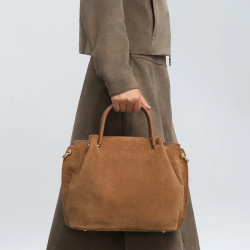 Lancaster Suède Louisa Grand Sac A Main 470-104 Moka porté main