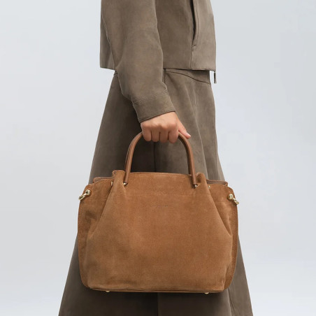 Lancaster Suède Louisa Grand Sac A Main 470-104 Moka porté main