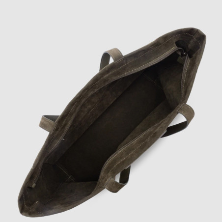Lancaster Suedine KBA Grand Sac Shopping Aspect Suédine 518-063 Kaki Foncé ouvert