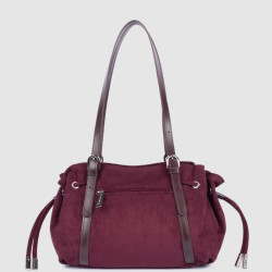 Lancaster Velvet Emma Shoulder Bag 518-096 Suede Effect Bordeaux