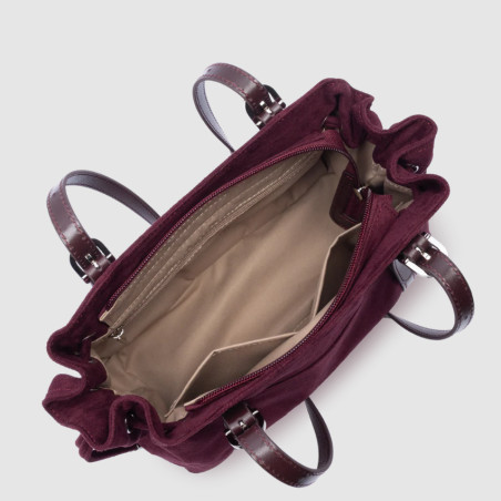 Lancaster Velvet Emma Shoulder Bag 518-096 Suede Effect Bordeaux