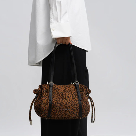 Lancaster Velvet Emma Shoulder Bag 518-096 Suede Effect Camel Leopard