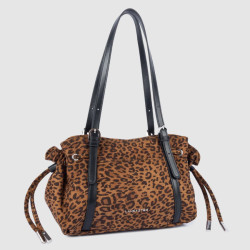 Lancaster Velvet Emma Shoulder Bag 518-096 Suede Effect Camel Leopard