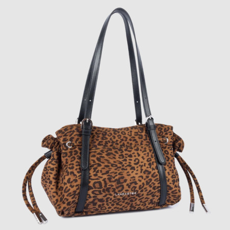 Lancaster Velvet Emma Shoulder Bag 518-096 Suede Effect Camel Leopard