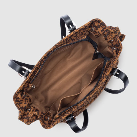 Lancaster Velvet Emma Shoulder Bag 518-096 Suede Effect Camel Leopard