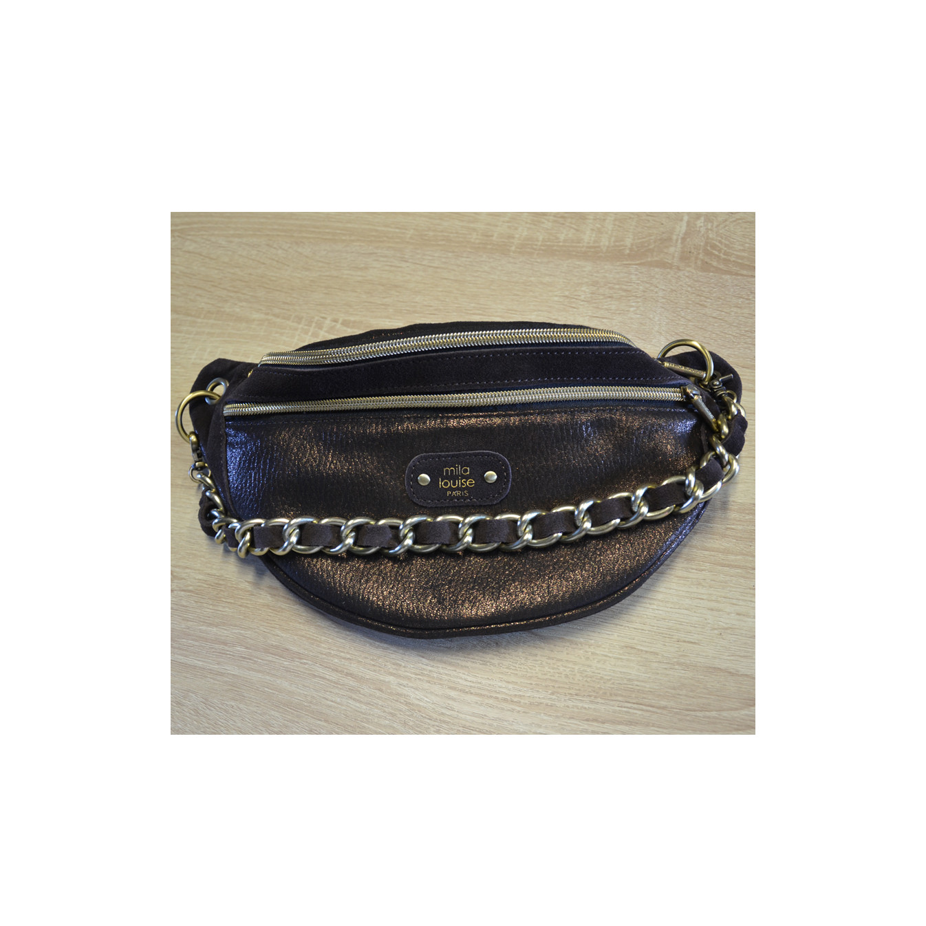 Mila Louise Petra GR Sac Banane Cuir Effet Grainé Brun