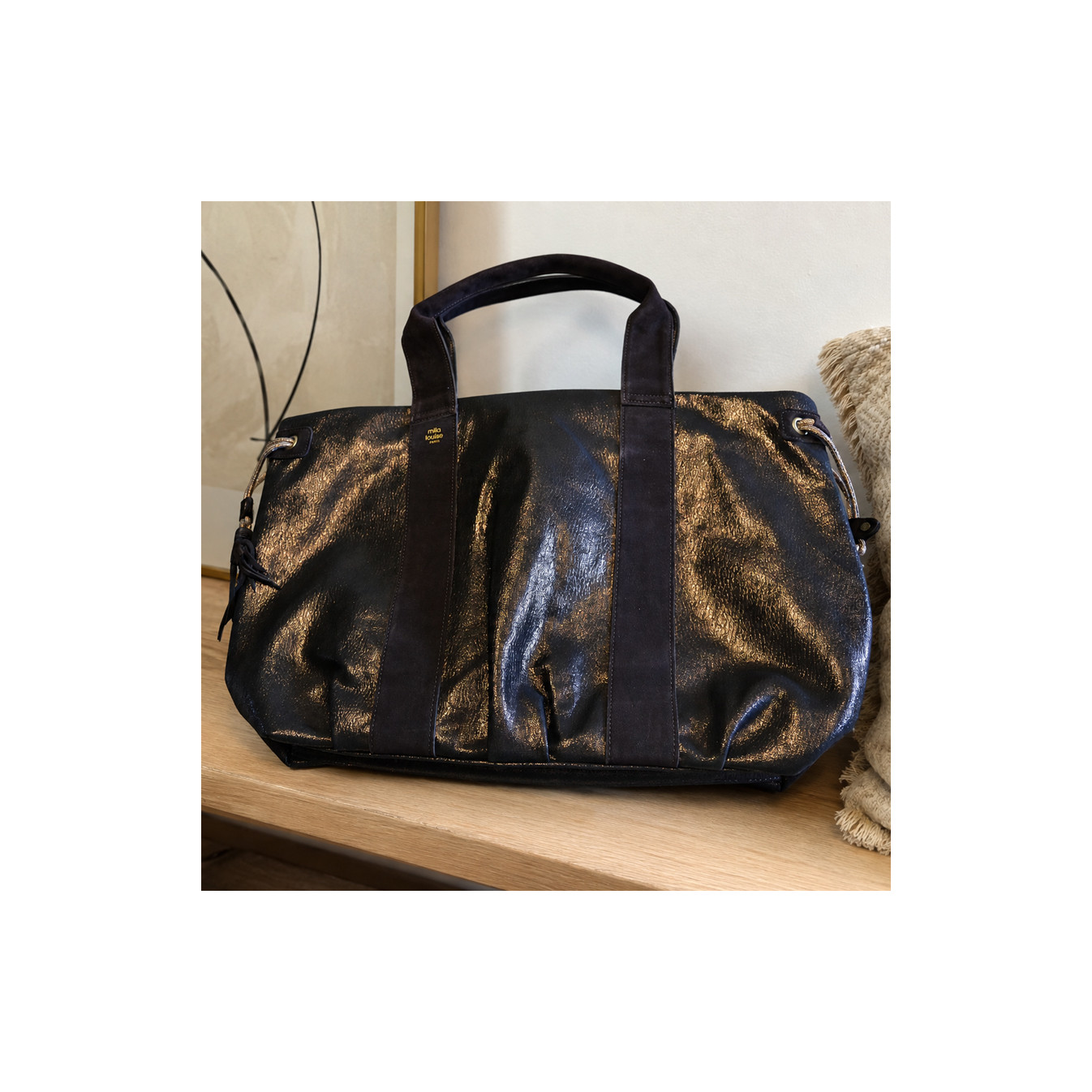 Mila Louise Prudy GR Tote Bag Shiny Grainy Effect Brown Dark