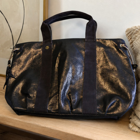 Mila Louise Prudy GR Tote Bag Shiny Grainy Effect Brown Dark