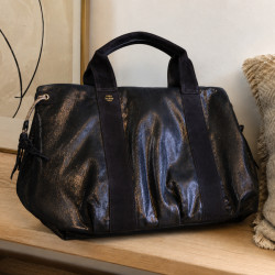 Mila Louise Prudy GR Tote Bag Shiny Grainy Effect Brown Dark