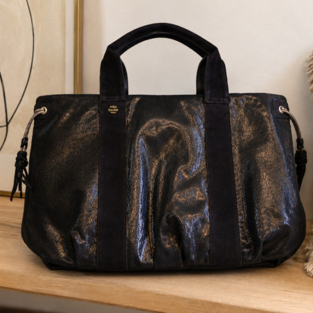 Mila Louise Prudy GR Tote Bag Shiny Grainy Effect Brown Dark
