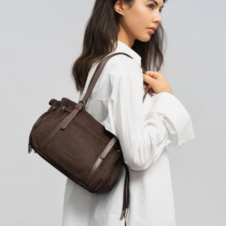 Lancaster Velvet Emma Sac Porté Epaule 518-096 Aspect Suédine Marron porté épaule