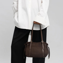 Lancaster Velvet Emma Sac Porté Epaule 518-096 Aspect Suédine Marron porté main