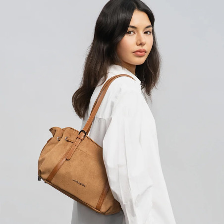 Lancaster Velvet Emma Shoulder Bag 518-096 Suede Look Mocha