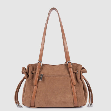 Lancaster Velvet Emma Sac Porté Epaule 518-096 Aspect Suédine Moka dos