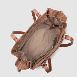 Lancaster Velvet Emma Sac Porté Epaule 518-096 Aspect Suédine Moka ouvert