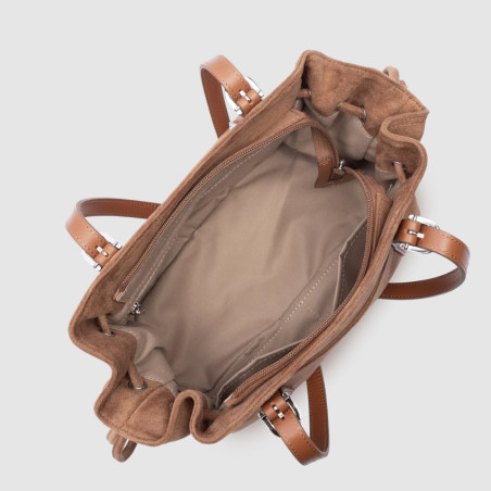 Lancaster Velvet Emma Shoulder Bag 518-096 Suede Look Mocha